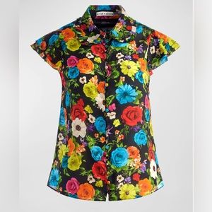 NWT- Alice + Olivia "Martel" silk blouse in a vibrant floral print Size XS